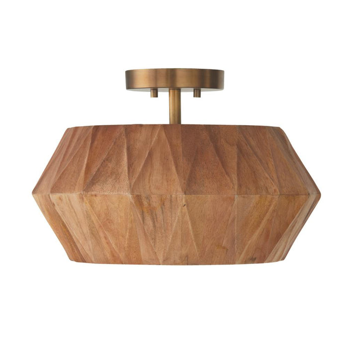 1-Light Convertible Semi-Flush Pendant in Hand-distressed Patinaed Brass and Handcrafted Mango Wood