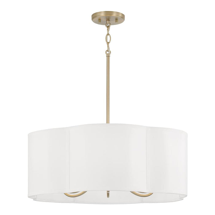 6-Light Pendant in Matte Brass with White Fabric Shade