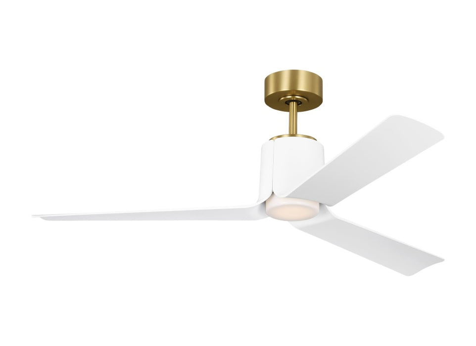 Peel Smart 52 LED Ceiling Fan in Burnished Brass with Matte White Blades and Light Kit