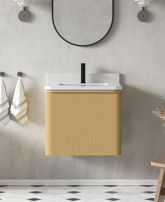 Lucas 24" Single Floating Bathroom Vanity With White Engineered Stone Top