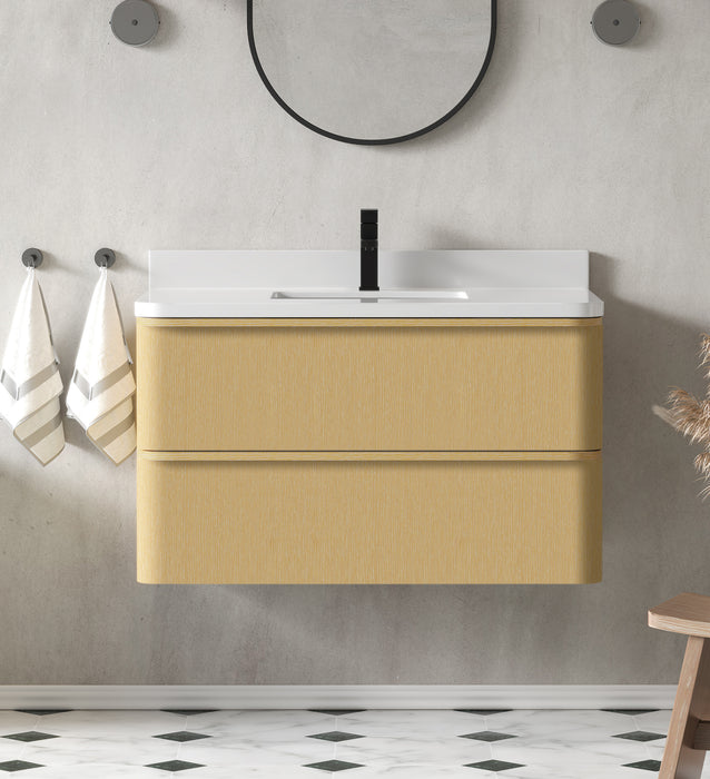 Lucas 36" Single Floating Bathroom Vanity With White Engineered Stone Top