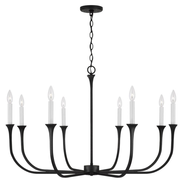 8-Light Chandelier in Black Iron with Interchangeable White or Black Iron Candle Sleeves