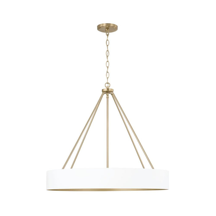 4-Light Modern Circular Metal Chandelier in Matte White with Painted Matte Brass Interior