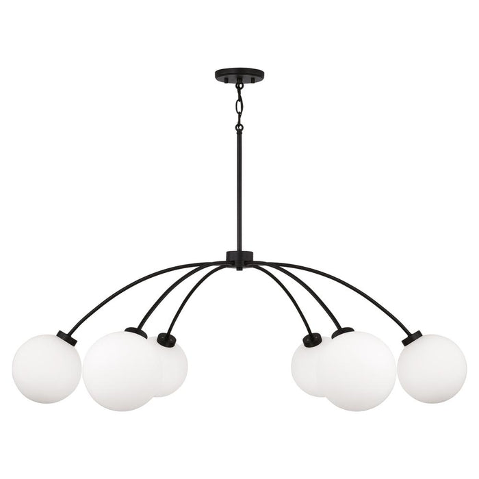 6-Light Chandelier in Matte Black with Soft White Glass Globes