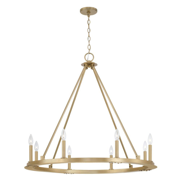 8-Light Wagon Wheel Chandelier in Aged Brass