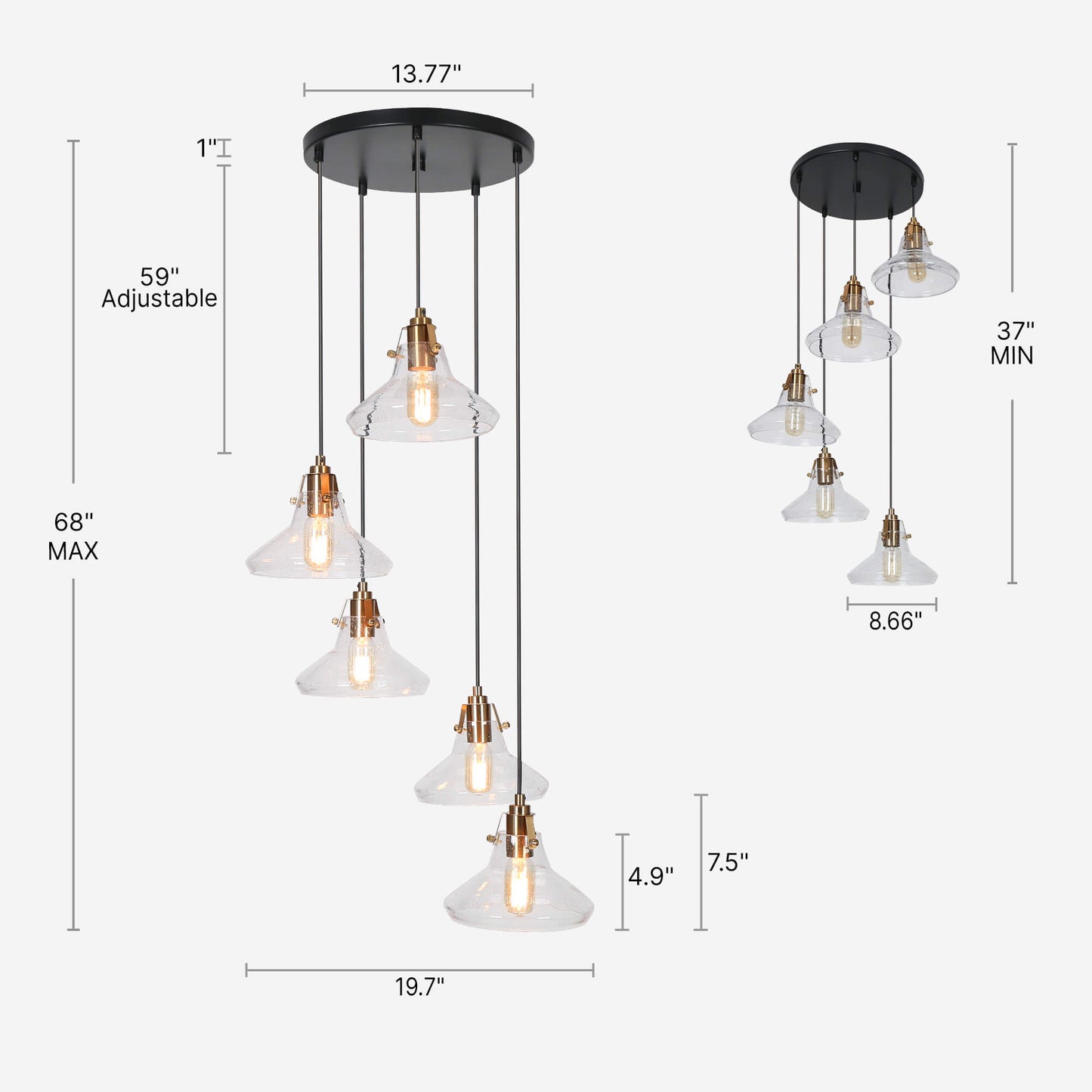 5-Light Cluster Pendant Light Chandelier Size
