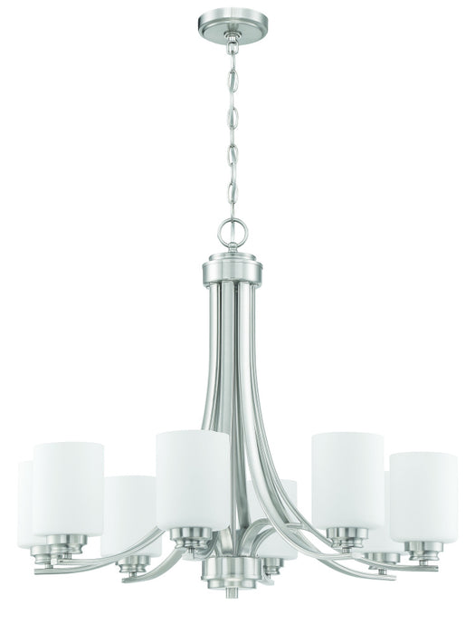 Bolden 8 Light Chandelier in Brushed Polished Nickel (White Glass)