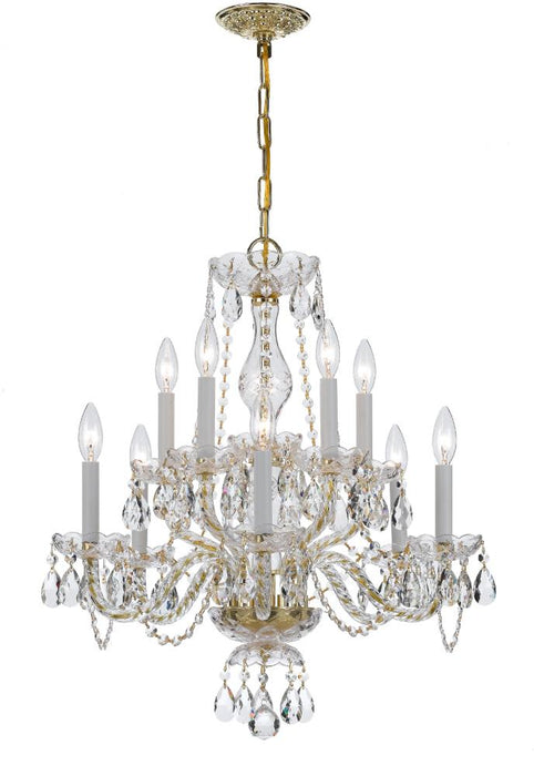 Traditional Crystal 10 Light Clear Italian Crystal Polished Brass Chandelier