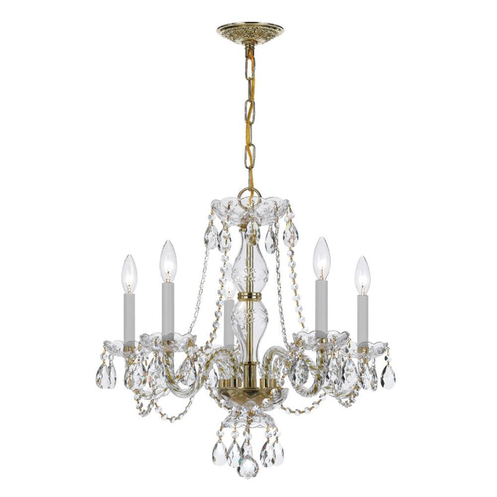 Traditional Crystal 5 Light Spectra Crystal Polished Brass Chandelier