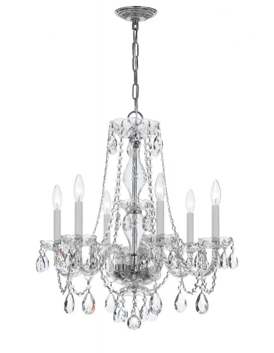 Traditional Crystal 6 Light Clear Italian Crystal Polished Chrome Chandelier