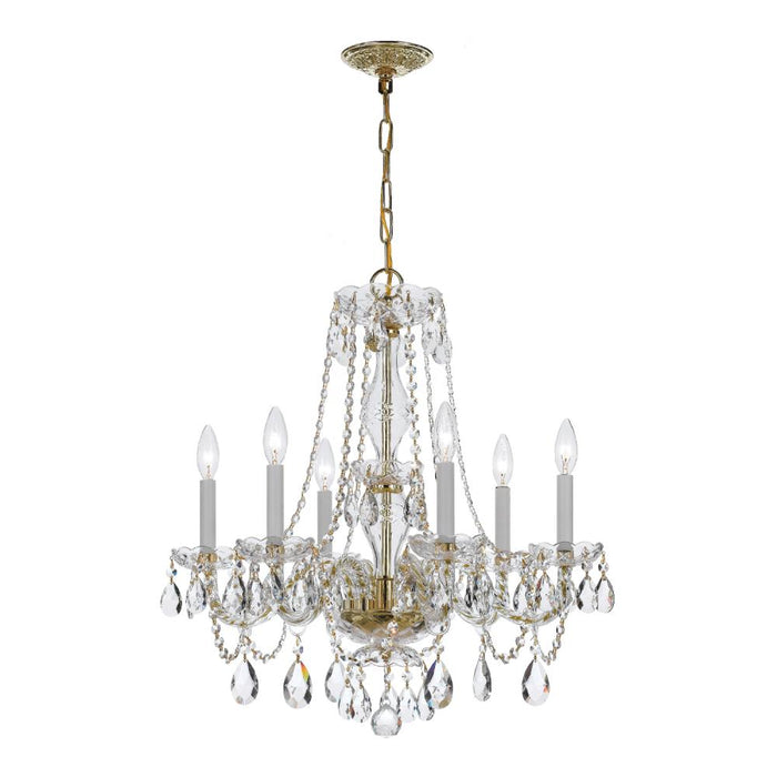 Traditional Crystal 6 Light Crystal Polished Brass Chandelier