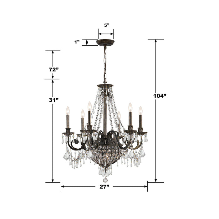 6 Light Hand Cut Crystal Bronze Chandelier