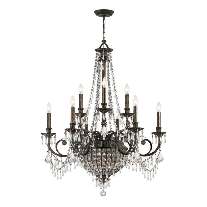 Vanderbilt 12 Light Hand Cut Crystal English Bronze Chandelier