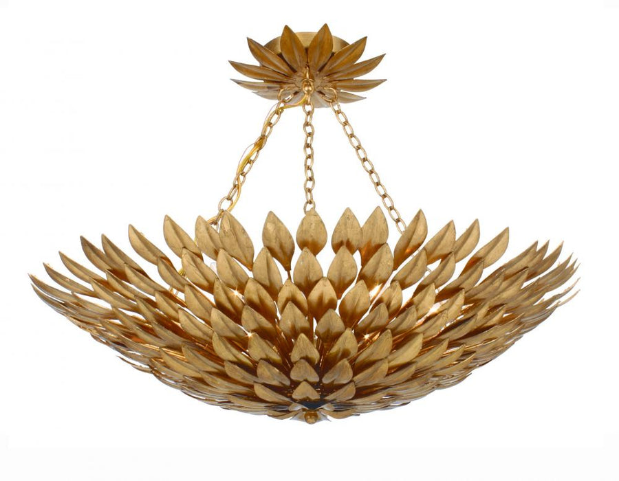 Broche 6 Light Antique Gold Semi Flush Mount