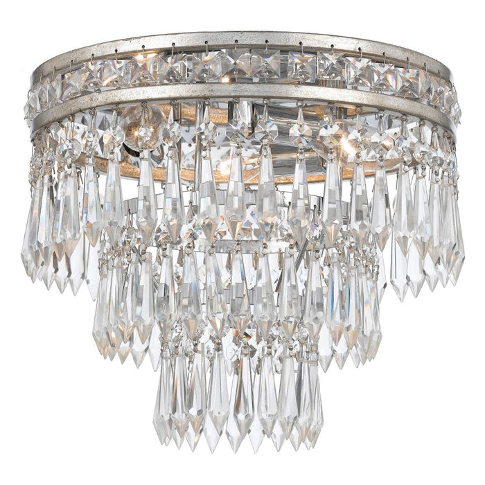 Mercer 3 Light Hand Cut Crystal Olde Silver Flush Mount