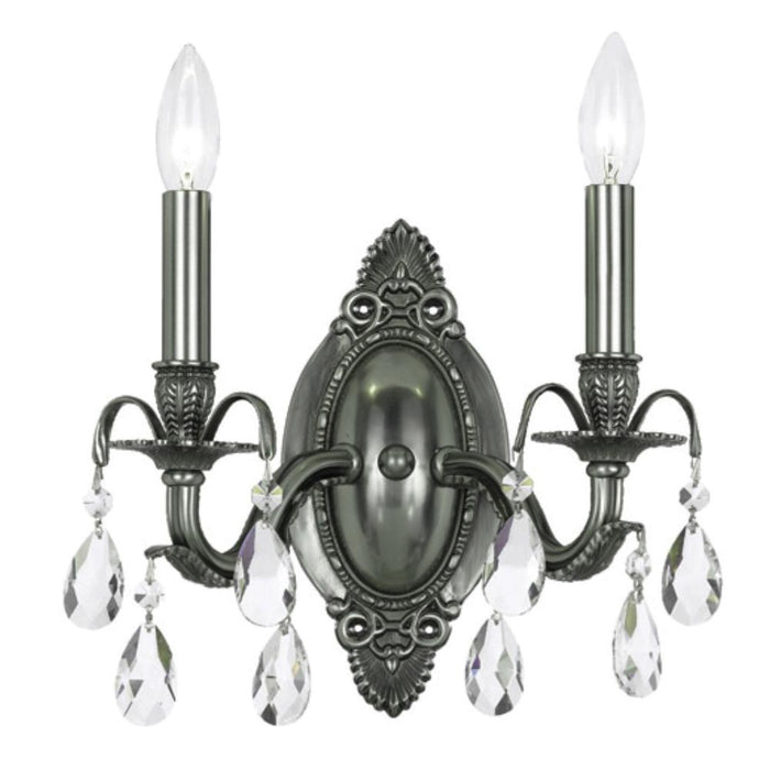 Dawson 2 Light Hand Cut Crystal Pewter Sconce