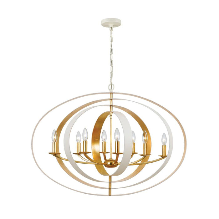 Luna 8 Light Matte White + Antique Gold Oval Chandelier