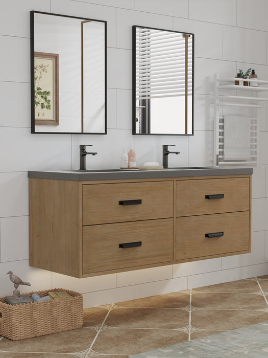 Kane 55" Rustic Bathroom Vanity, Double Gray Sinks