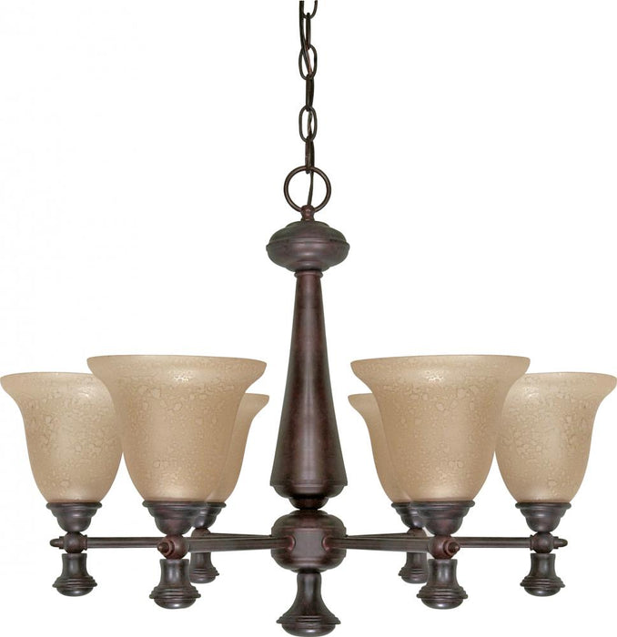6-Light 26" Old Bronze Chandelier with Amber Water Glass