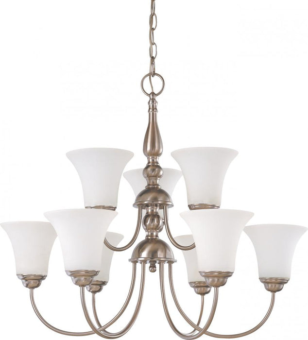 Dupont - 9 Light 2 Tier Chandelier with Satin White Glass - Brushed Nickel Finish