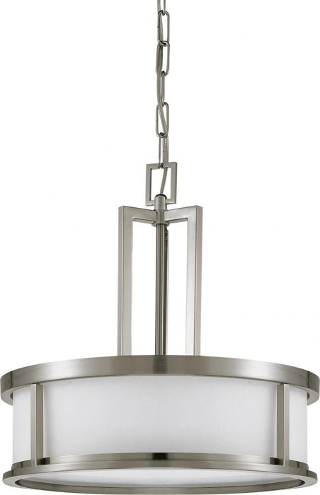 Odeon - 4 Light Pendant with Satin White Glass - Brushed Nickel Finish