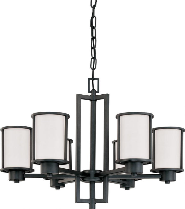 Odeon - 6 Light (convertible upwithdown) Chandelier with Satin White Glass - Aged Bronze Finish