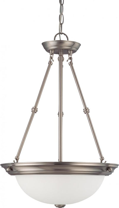 3 Light - 15" Pendant with Frosted White Glass - Brushed Nickel Finish