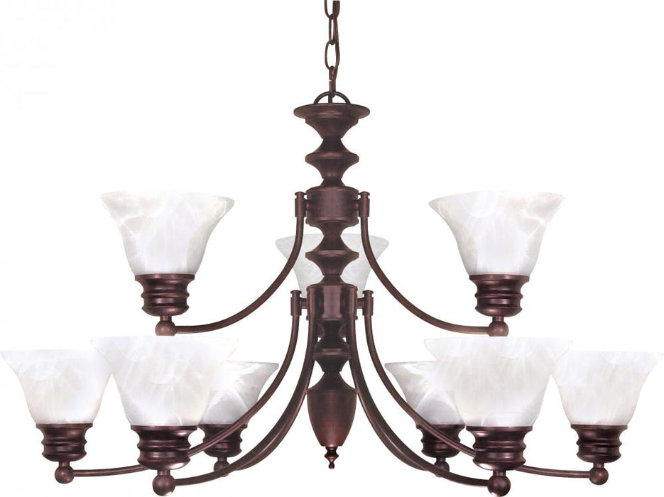 Empire - 9 Light 2 Tier Chandelier with Alabaster Glass - Old Bronze Finish
