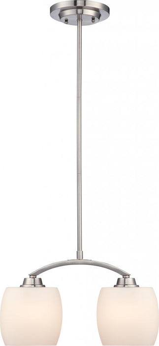 Helium - 2 Light Mini Pendant with Satin White Glass - Brushed Nickel Finish