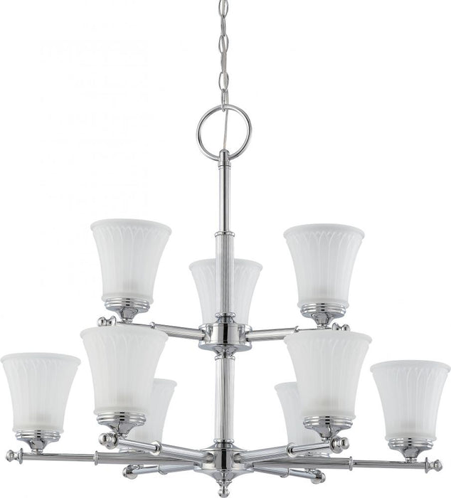 Teller - 9 Light Two Tier Chandelier with Frosted Etched Glass - Polished Chrome Finish