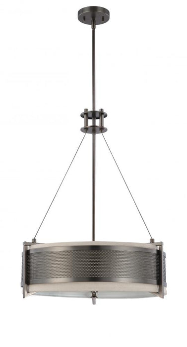 Diesel - 4 Light Round Pendant with Khaki Fabric Shade - Hazel Bronze Finish
