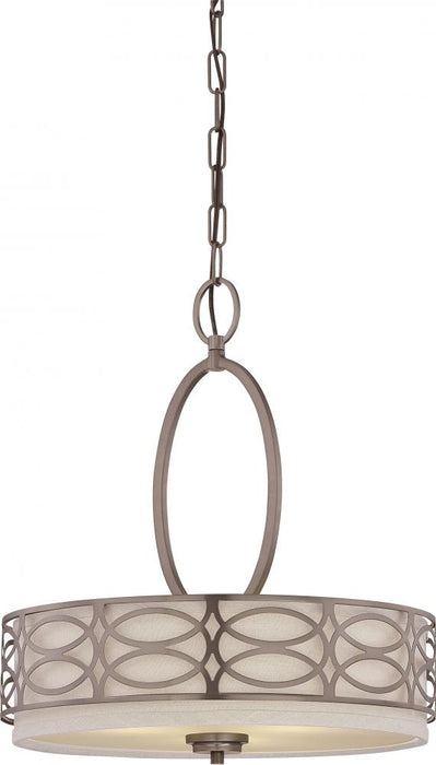 Harlow - 3 Light Pendant with Khaki Fabric Shades - Hazel Bronze Finish