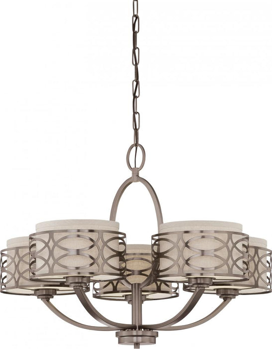 Harlow - 5 Light Chandelier with Khaki Fabric Shades - Hazel Bronze Finish