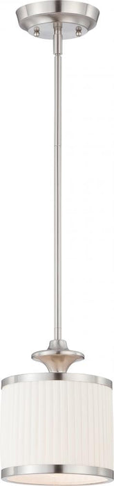 Candice - 1 Light Mini Pendant with Pleated White Shade - Brushed Nickel Finish
