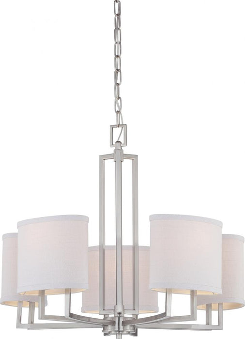 Gemini - 5 Light Chandelier with Slate Gray Fabric Shades - Brushed Nickel Finish