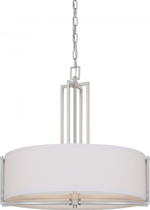 Gemini - 4 Light Pendant with Slate Gray Fabric Shade - Brushed Nickel Finish