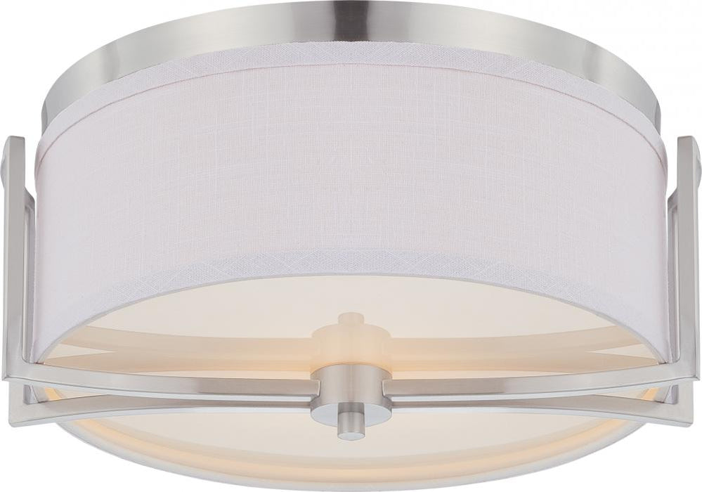 Gemini - 2 Light Flush Dome with Slate Gray Fabric Shade - Brushed Nickel Finish
