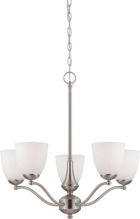 Patton - 5 Light Chandelier (Arms Up) with Frosted Glass - Brushed Nickel Finish