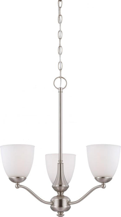 Patton - 3 Light Chandelier (Arms Up) with Frosted Glass - Brushed Nickel Finish
