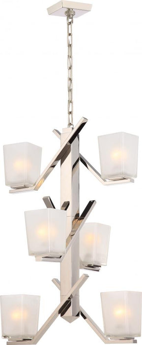 Timone - 6 Light Pendant with Etched Sandstone Glass; Polished Nickel Finish