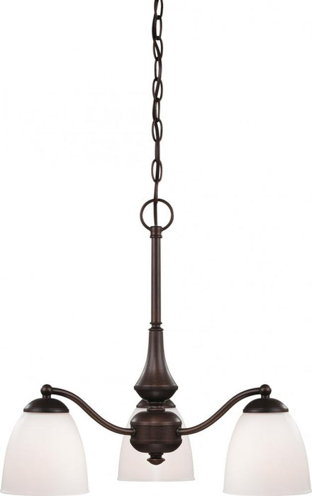 Patton - 3 Light Chandelier (Arms Down) with Frosted Glass - Prairie Bronze Finish