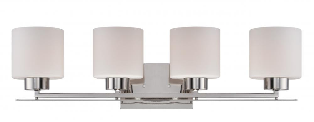 Parallel - 4 Light Vanity with Etched Opal Glass - Polished Nickel Finish