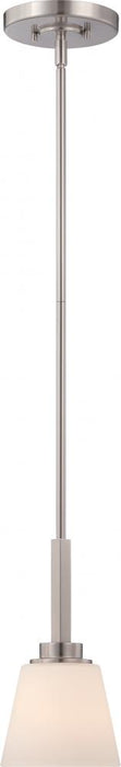Mobili - 1 Light Mini Pendant with Satin White Glass - Brushed Nickel Finish