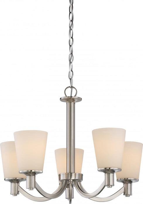 Laguna - 5 Light Hanging with White Glass - Brushed Nickel Finish