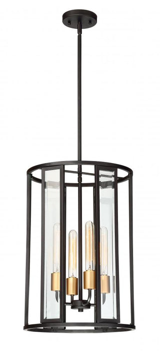 Payne - 4 Light Foyer Pendant with Clear Beveled Glass - Midnight Bronze Finish