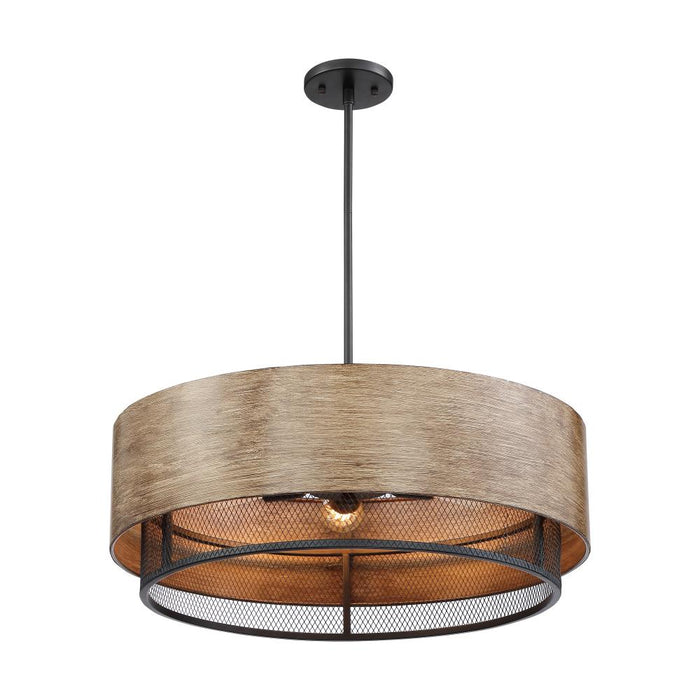 Barrique - 5 Light Pendant - Black with Honey Wood Finish