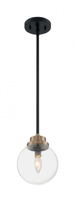 Axis - 1 Light Pendant with Clear Glass - Matte Black and Brass Accents Finish