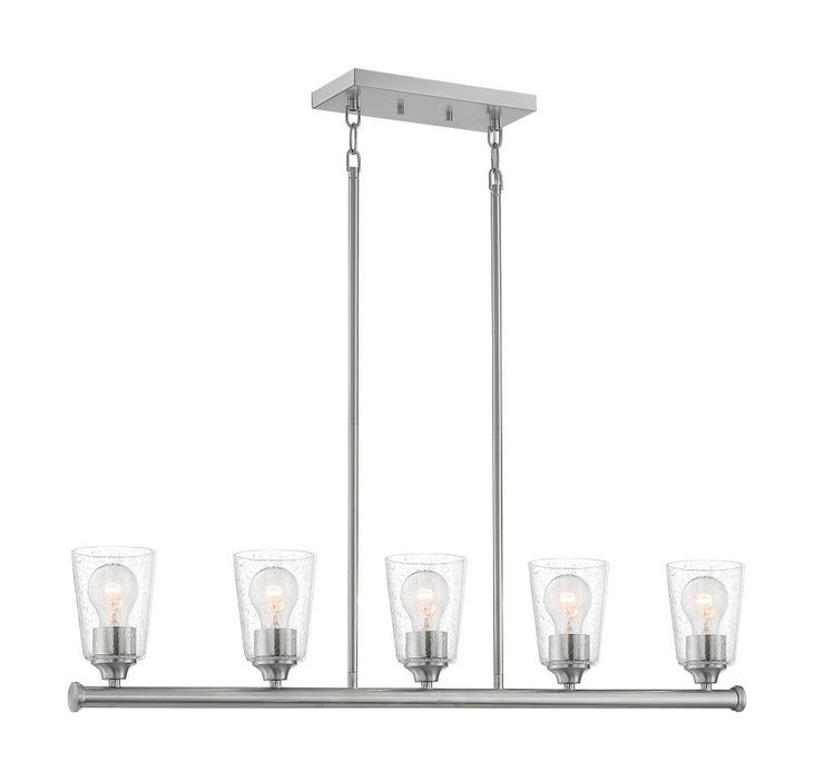 Bransel - 5 Light Island Pendant with Seeded Glass - Brushed Nickel Finish