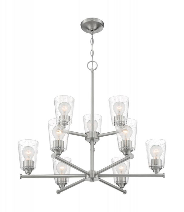 Bransel - 9 Light Chandelier with Seeded Glass - Brushed Nickel Finish