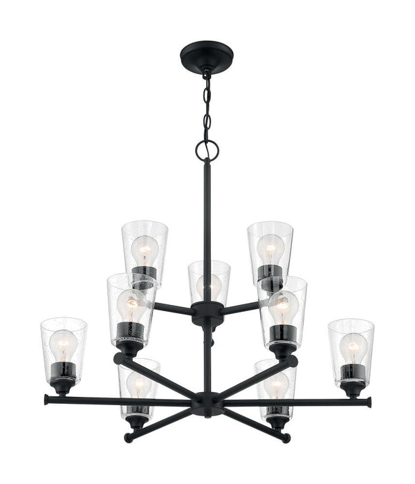 Bransel - 9 Light Chandelier with Seeded Glass - Matte Black Finish